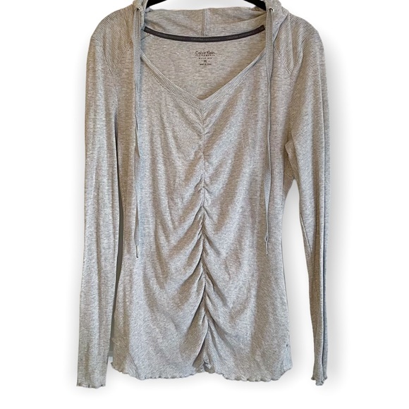 Calvin Klein Tops - 3/15💚 Calvin Klein Performance Ruched Long-sleeve Hoodie Tiered Ruffle Hem Gray